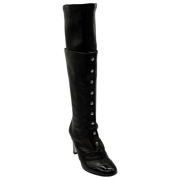 CHANEL Shoes - Chanel Black Leather Boots with Removable Spats
